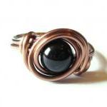 Black Agate ring in Antique Copper
