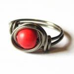 Red Magnesite Ring wire wrapped in gunmetal