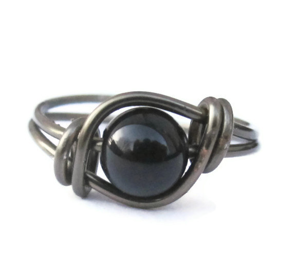 Black Agate Ring in Gunmetal