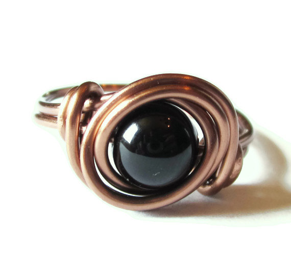 Black Agate ring in Antique Copper