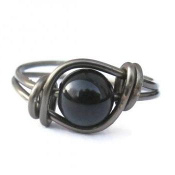 Black Agate Ring in Gunmetal
