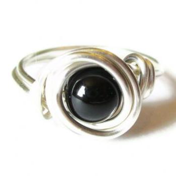 Black Agate Ring in Silver