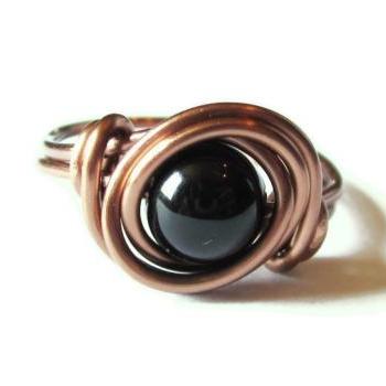 Black Agate ring in Antique Copper
