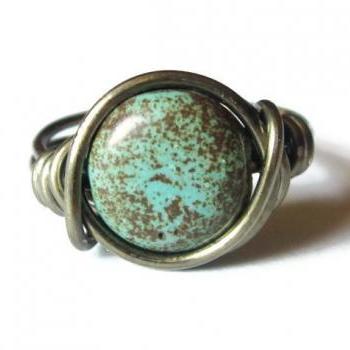 Boho Turquoise Ring Custom Size in Gunmetal