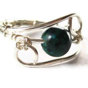 Australian Sapphire Jasper RIng in Silver, Emerald Colored Stone
